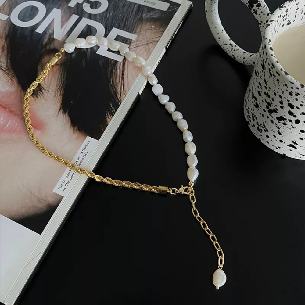 NEW FRESHWATER PEAL KOREAN PERSONALITY FEMININITY RETRO COLLARBONE CHAIN NECKLAC - Picture 3 of 5